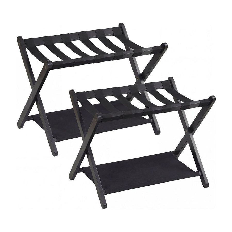 Set of 2 Folding Luggage Rack with rubberwood frame for bedroom in black
