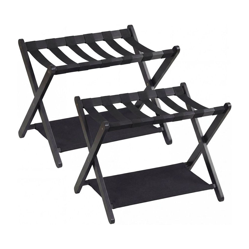 Set of 2 Folding Luggage Rack with rubberwood frame for bedroom in black