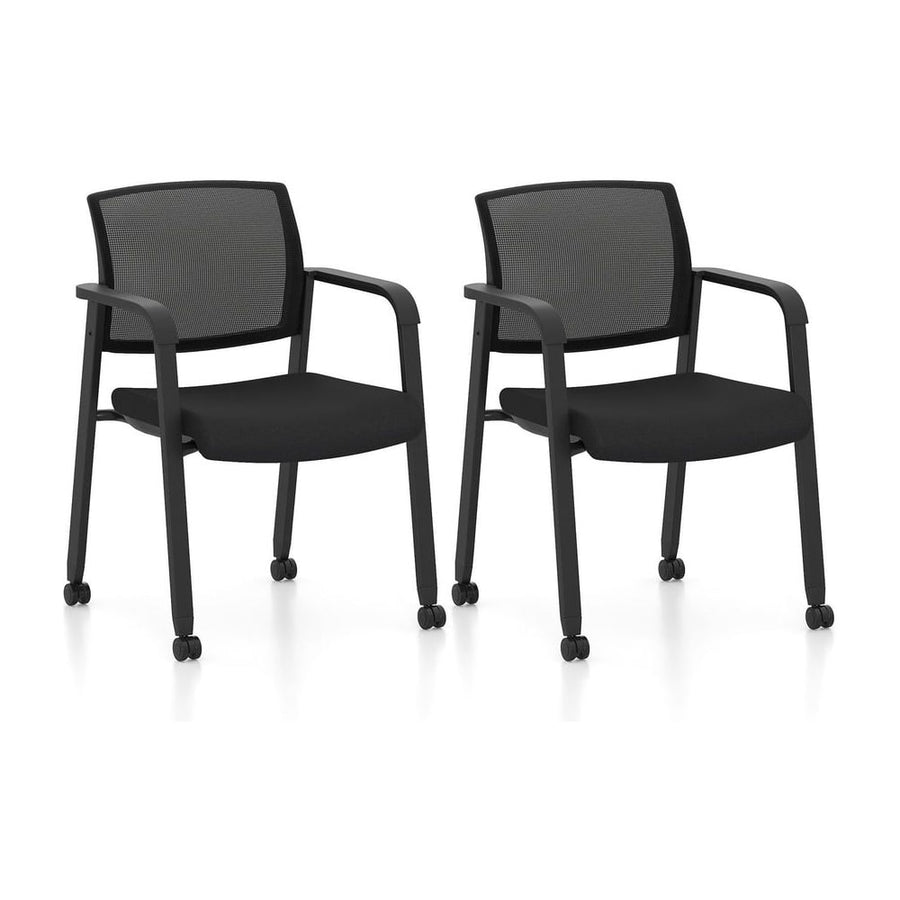 Set of 2 Stackable Conference Room Chairs with Wheels for Home Office-Black
