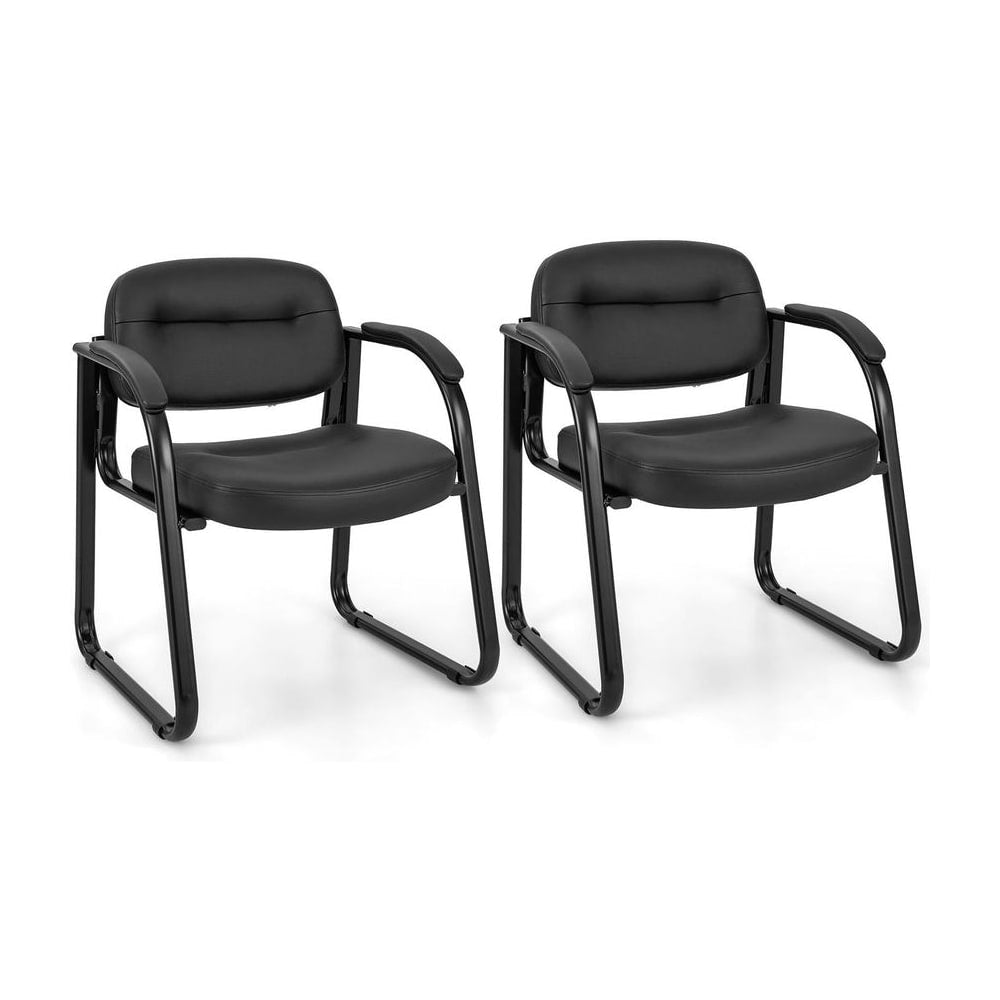 Set of 2 Waiting Room Chairs with sled base and padded arm rest in black