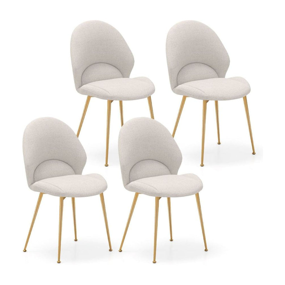 Set of 4 Upholstered Accent Chairs with curved backrest and gold legs on a white background
