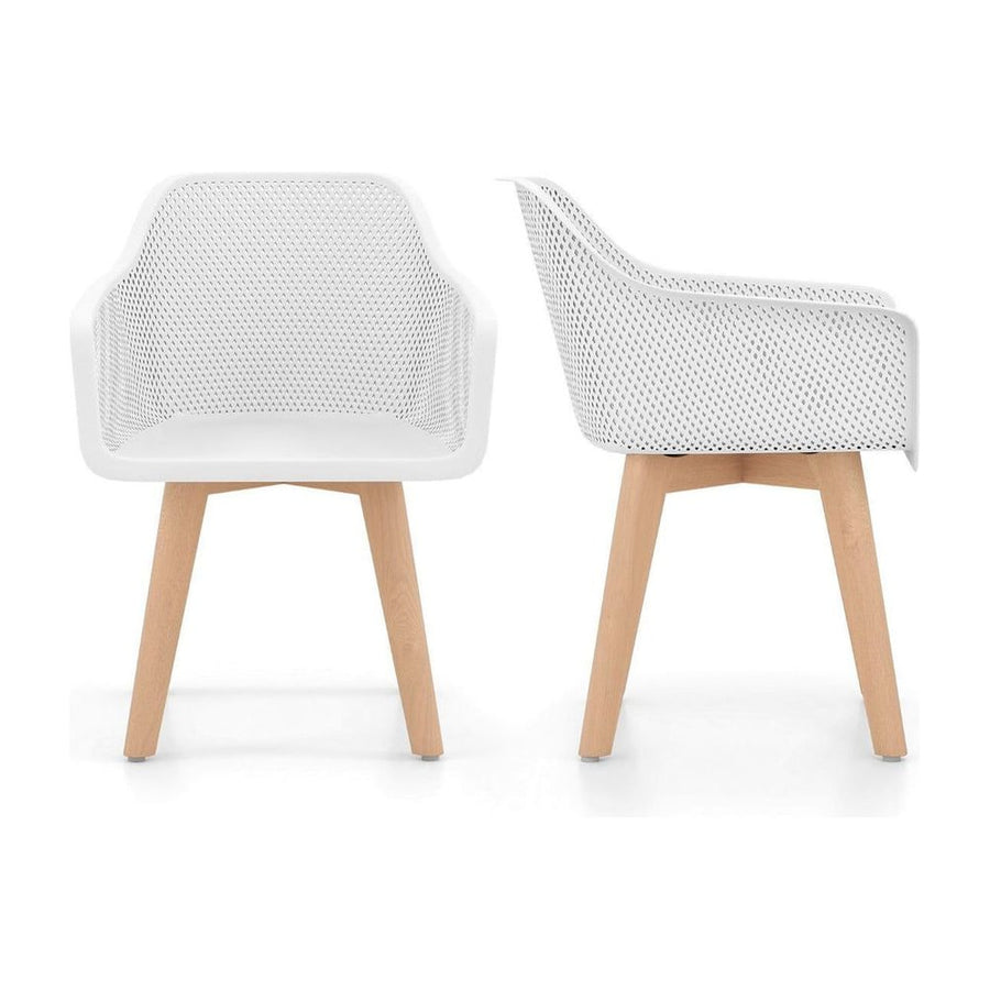 Set of 2 Modern Plastic Dining Chairs with Wood Legs-White