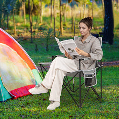 Set of 2 Oversized Camping Chair with Side Table and Storage Pockets-Grey
