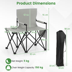 Set of 2 Oversized Camping Chair with Side Table and Storage Pockets-Grey