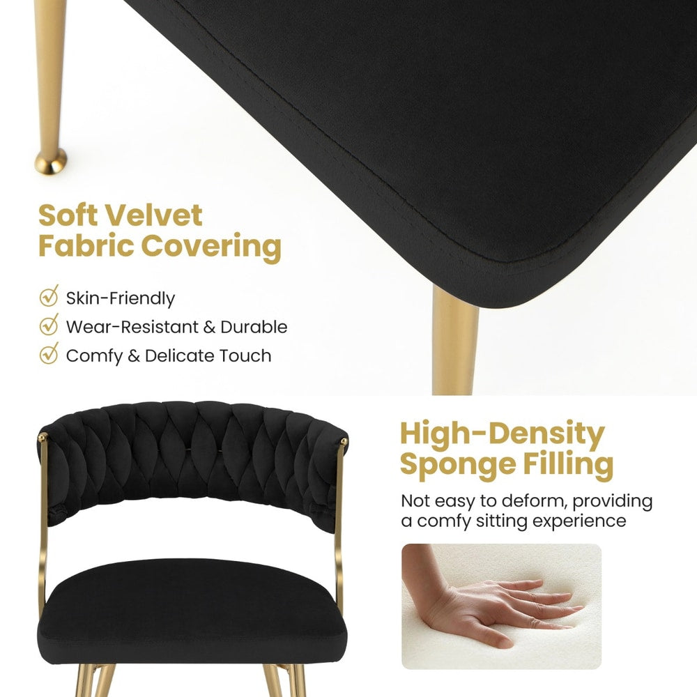 Close up of the soft velvet fabric covering and high-density foam filling of the dining chairs