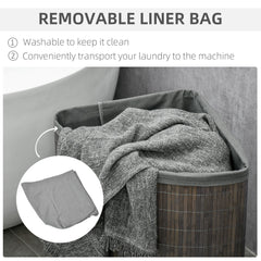 HOMCOM Bamboo Laundry Basket with Lid, 55 Litres Laundry Hamper with Removable Washable Lining, Corner Washing Baskets, 38 x 38 x 57cm, Grey