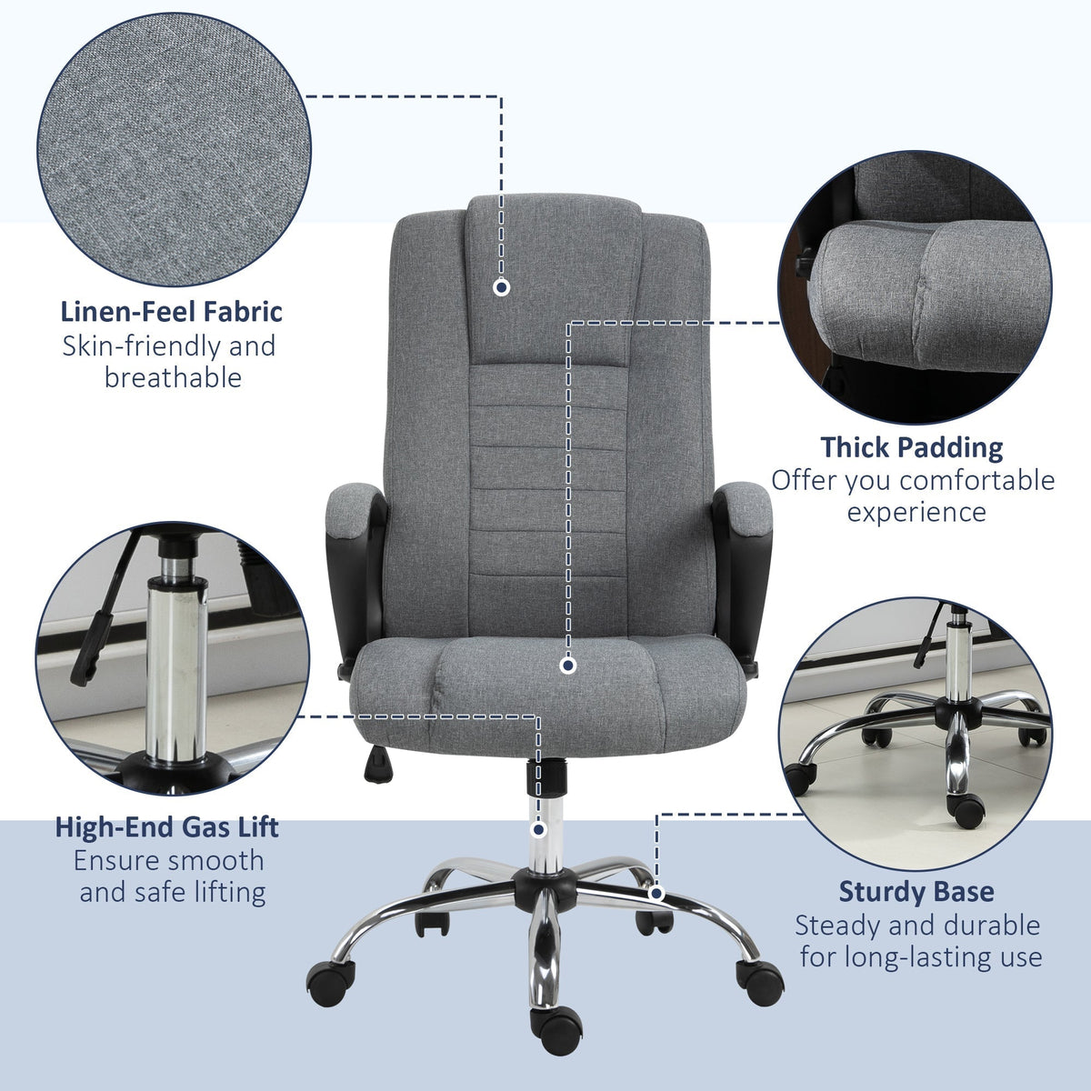 Vinsetto Linen-Look Swivel Office Chair - Dark Grey