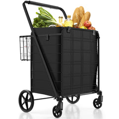 Folding Shopping Cart with Waterproof Liner-Black