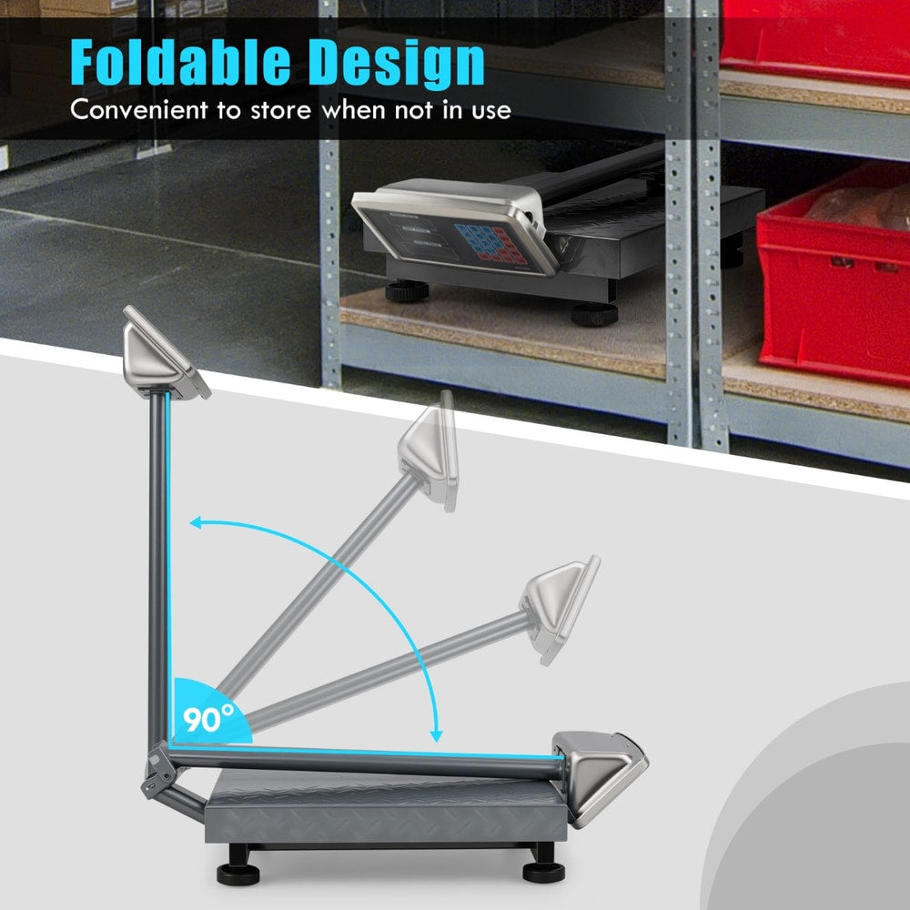 The computing digital platform scale shown in a folded position for convenient storage