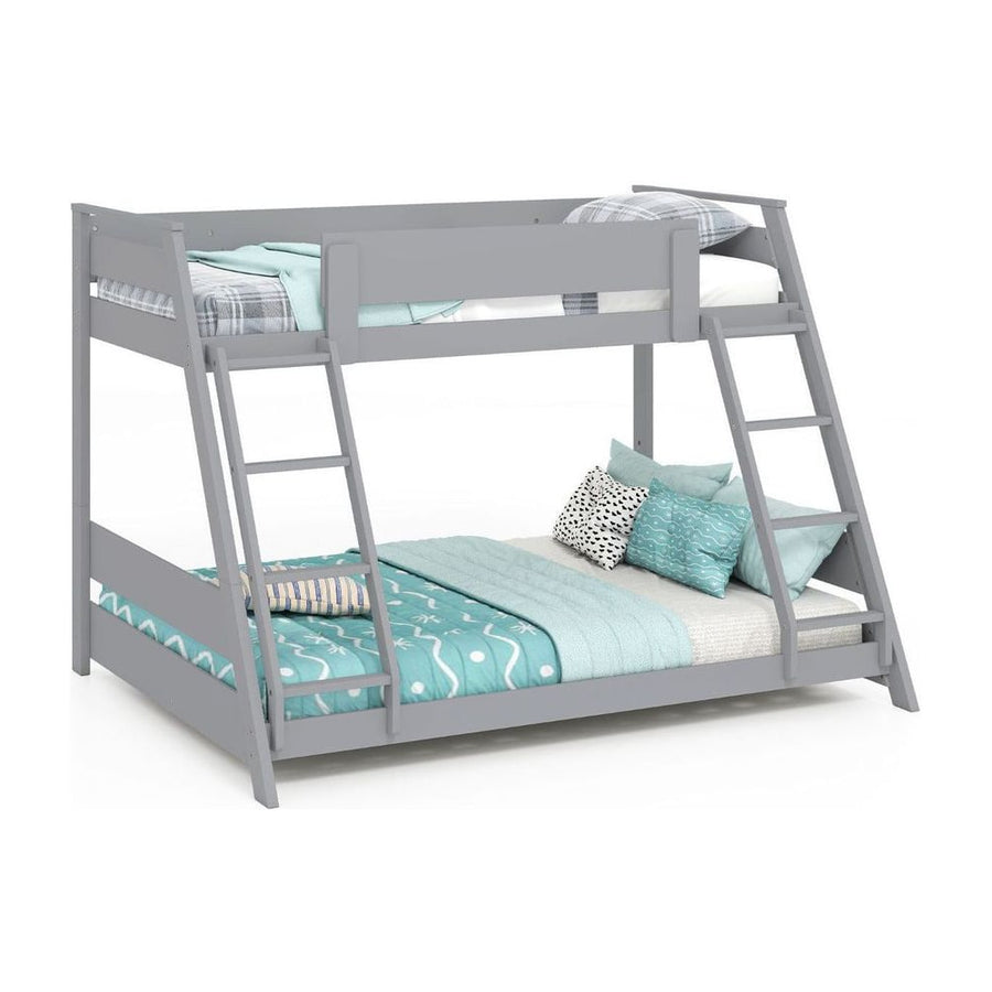 Single Over Double Bunk Bed with Ladders and Safety Guardrails-Grey