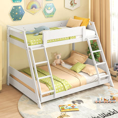Single Over Double Bunk Bed with Ladders and Safety Guardrails-White