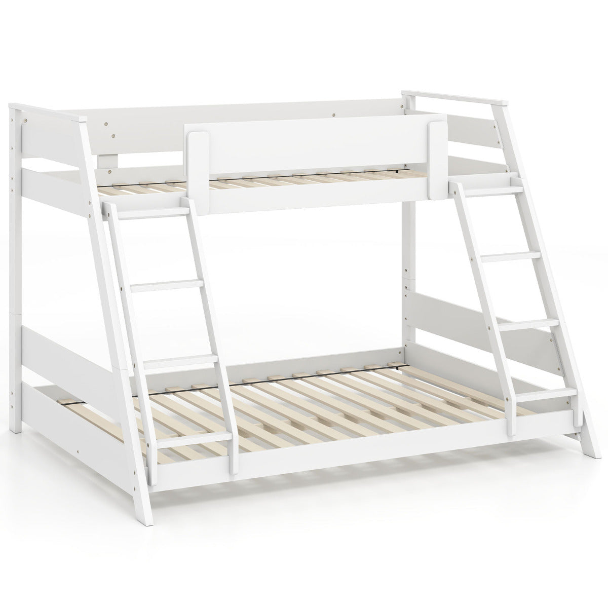 Single Over Double Bunk Bed with Ladders and Safety Guardrails-White