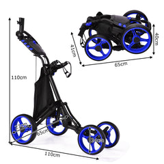 Golf Push Pull Cart with Waterproof Bag and Foot Brake-Blue