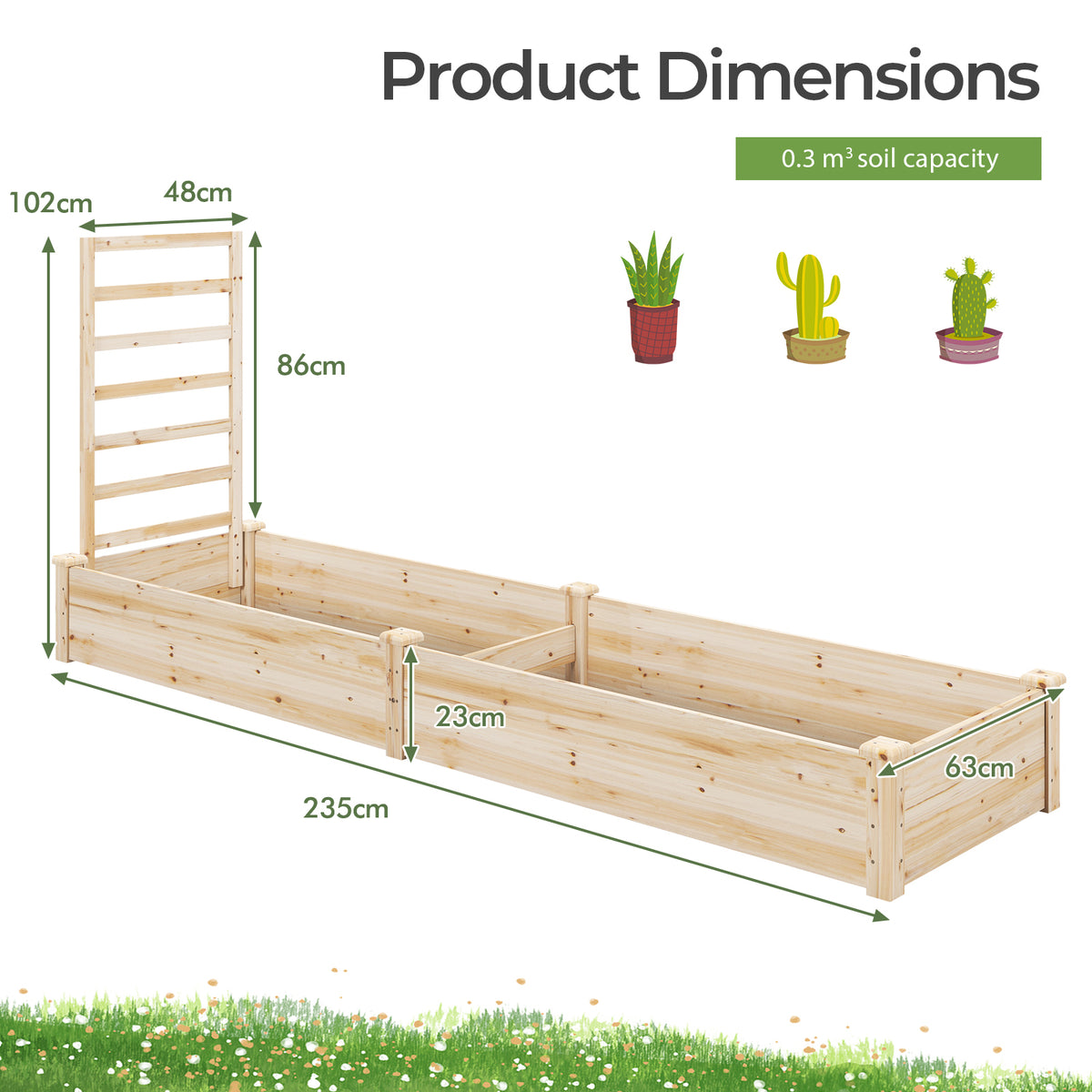 Raised Garden Bed with Planter Box and Trellis-Natural