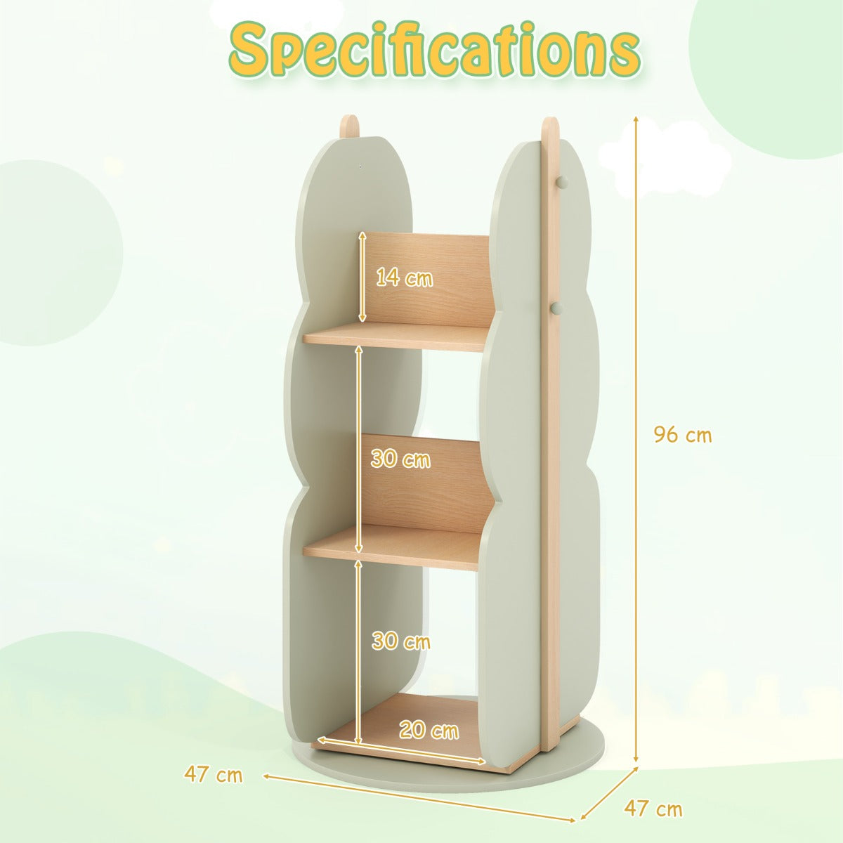 360° Display Corner Book Shelf with Side Hooks for Small Space-Green