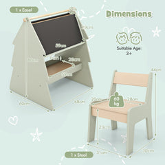 2-in-1 Double-sided Kids Art Easel with Stool and Paper Roll Holder-Green