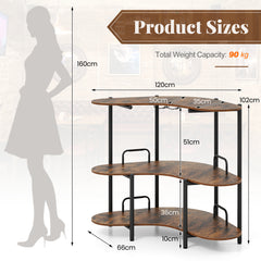 3-Tier Home Bar Unit with Stemware Racks and Storage Shelves-Rustic Brown