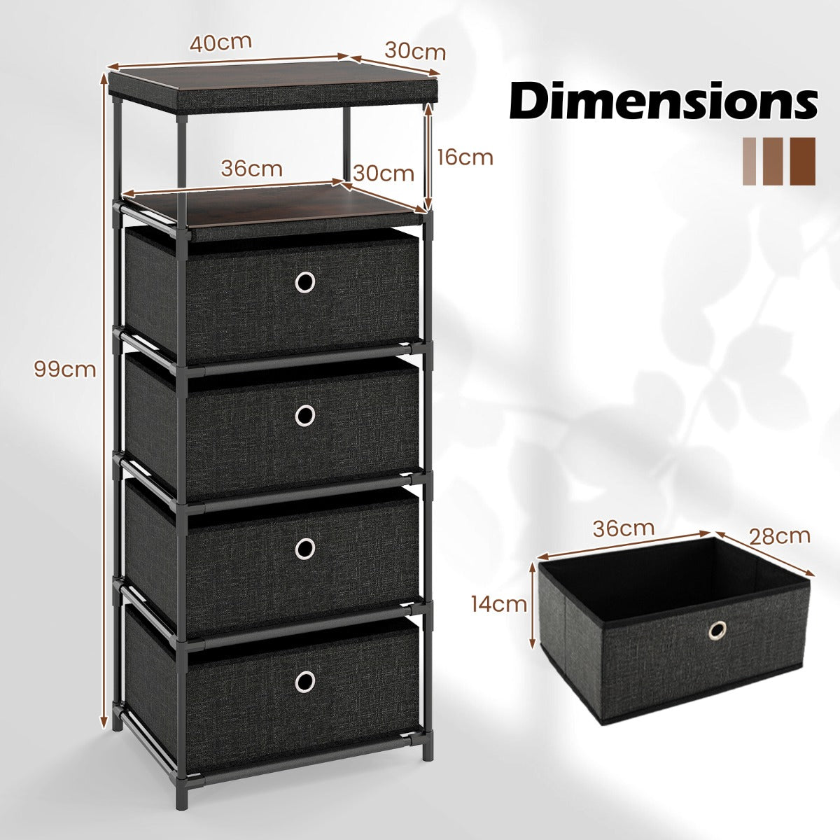 Dresser with 4 Drawer Wood Top and Metal Frame-Black