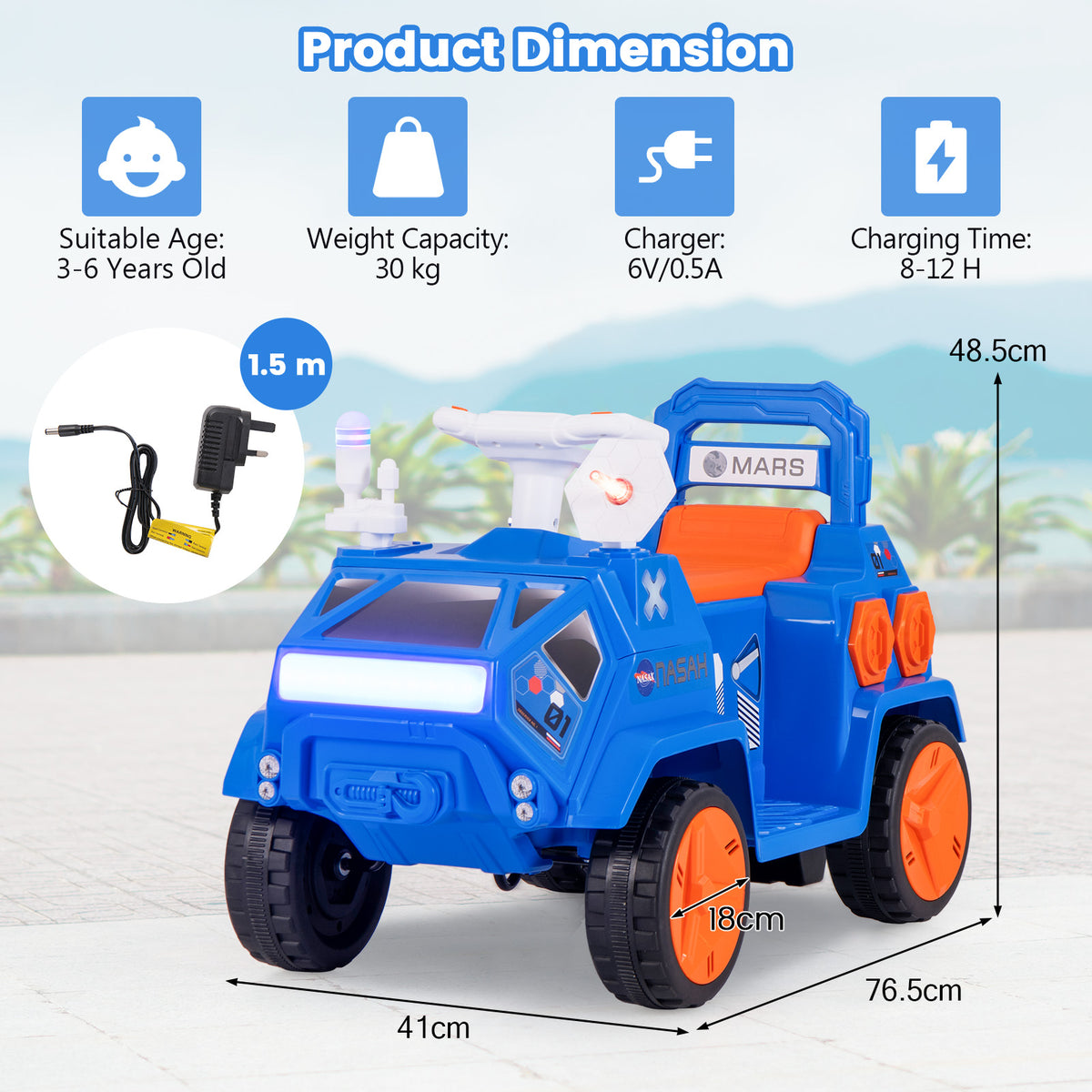 6V Kids Ride-on Car with Music with Radar and Alarm Button-Navy