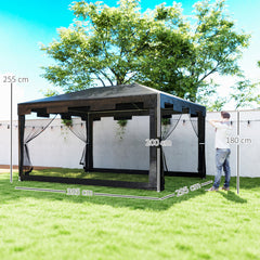Outsunny 4 x 3 m Party Tent Wedding Gazebo Outdoor Waterproof PE Canopy Shade with Panel