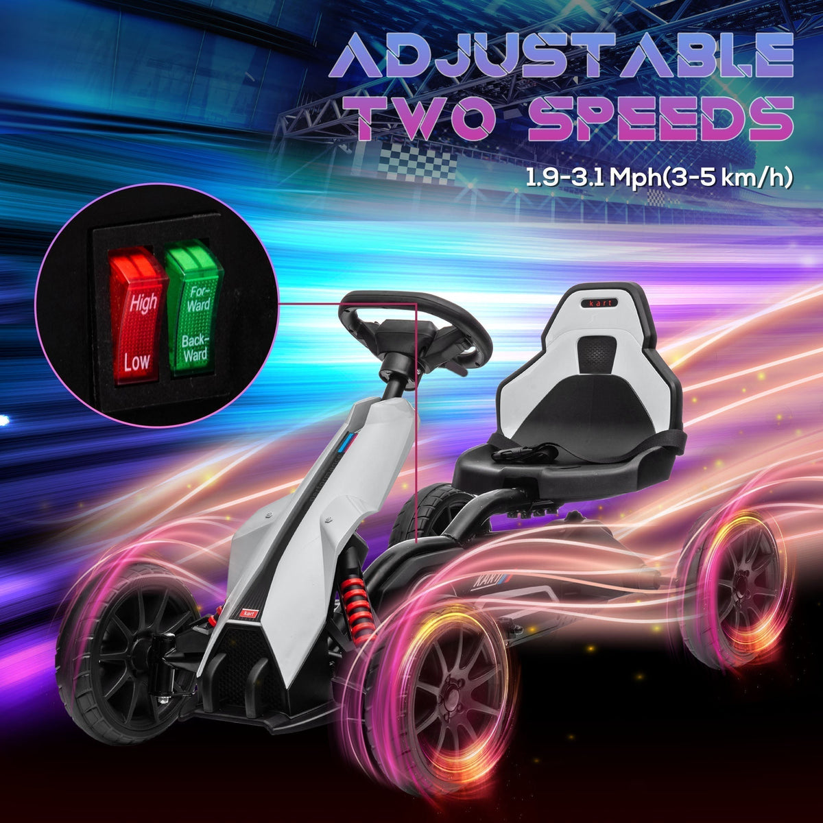 HOMCOM 12V Electric Go-Kart for Kids, Ride-On Racing Go-Kart, with Forward and Reversing Functions, for Ages 3-8 Years - White