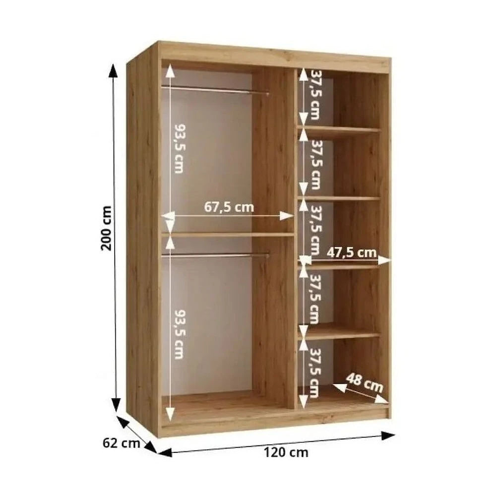 Dimensions diagram for the Alabama Sliding Door Wardrobe 120cm
