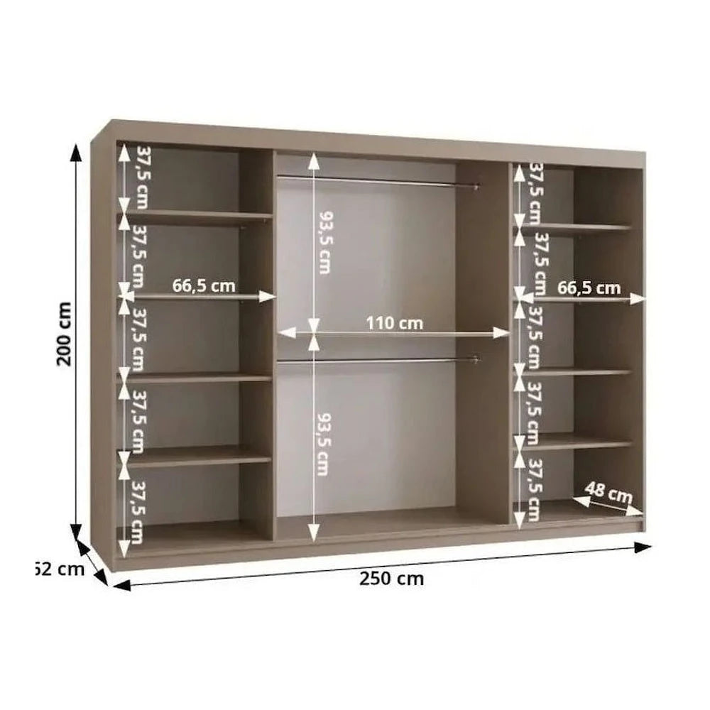 Diagram showing the dimensions of the sliding door wardrobe