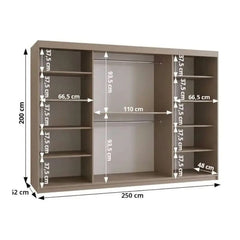 Diagram showing the dimensions of the sliding door wardrobe