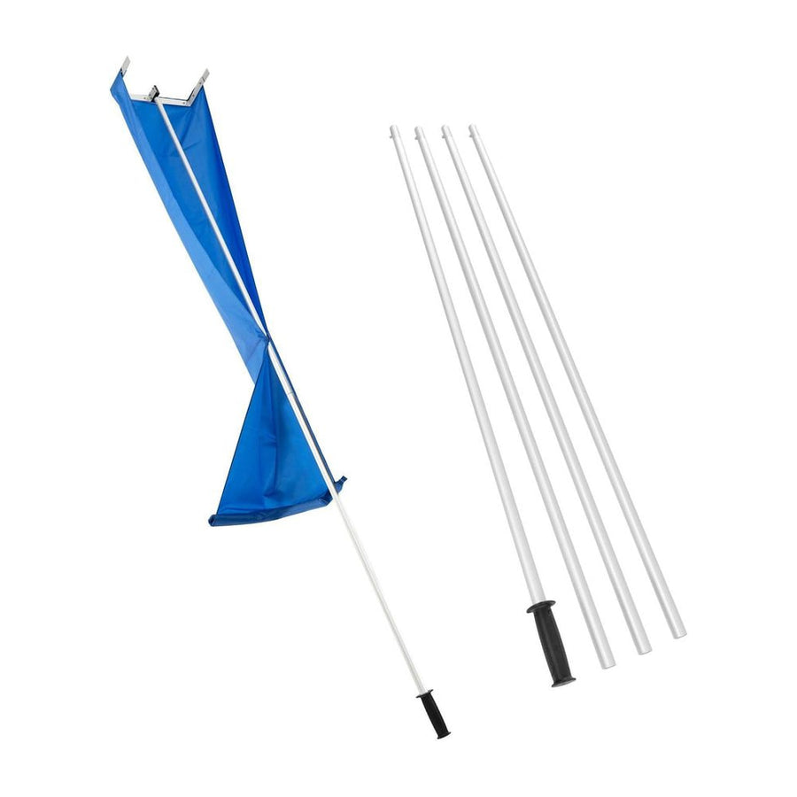 Snow Roof Rake with 4 section pole wheels and anti-slip handle, showing the rake head and pole sections separately