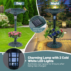 Solar-Powered Bird Bath and Feeder Combo Set for Garden Yard Lawn-Antique