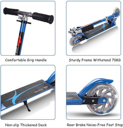 Kids Aluminum Folding Stunt Scooter with LED Wheels-Blue