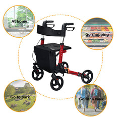 Lightweight Aluminium Folding Walking Mobility Aid With 4 Wheels-Red