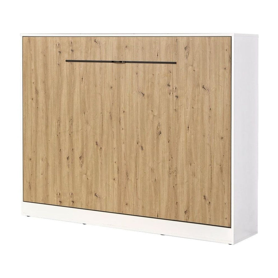 SPACEO Horizontal Wall Bed 140x200 White / Oak Artisan / Black Handles