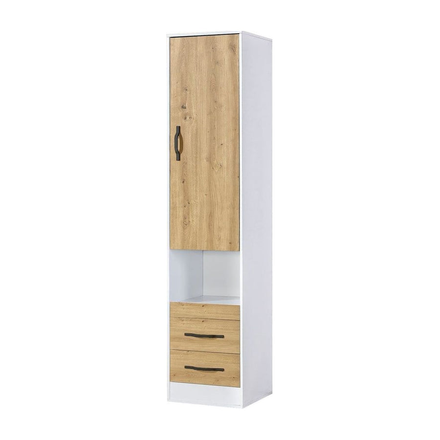SPACEO Tall Storage Cabinet White / Oak Artisan / Black Handles