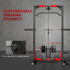 The power tower highlighting the weight plate loading area with a close up of the bar
