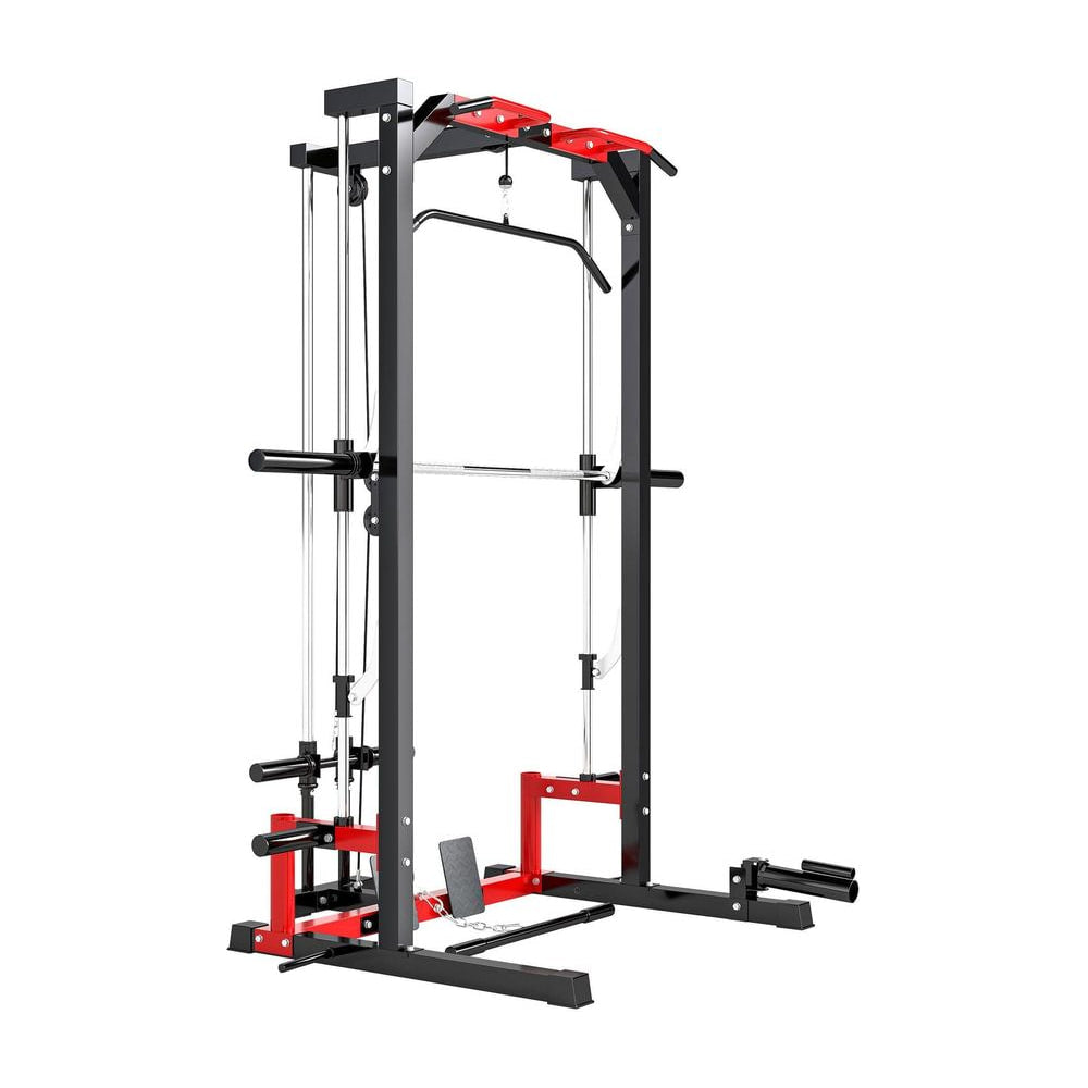 SPORTNOW Cable Crossover Machine in black and red standing against a plain white background