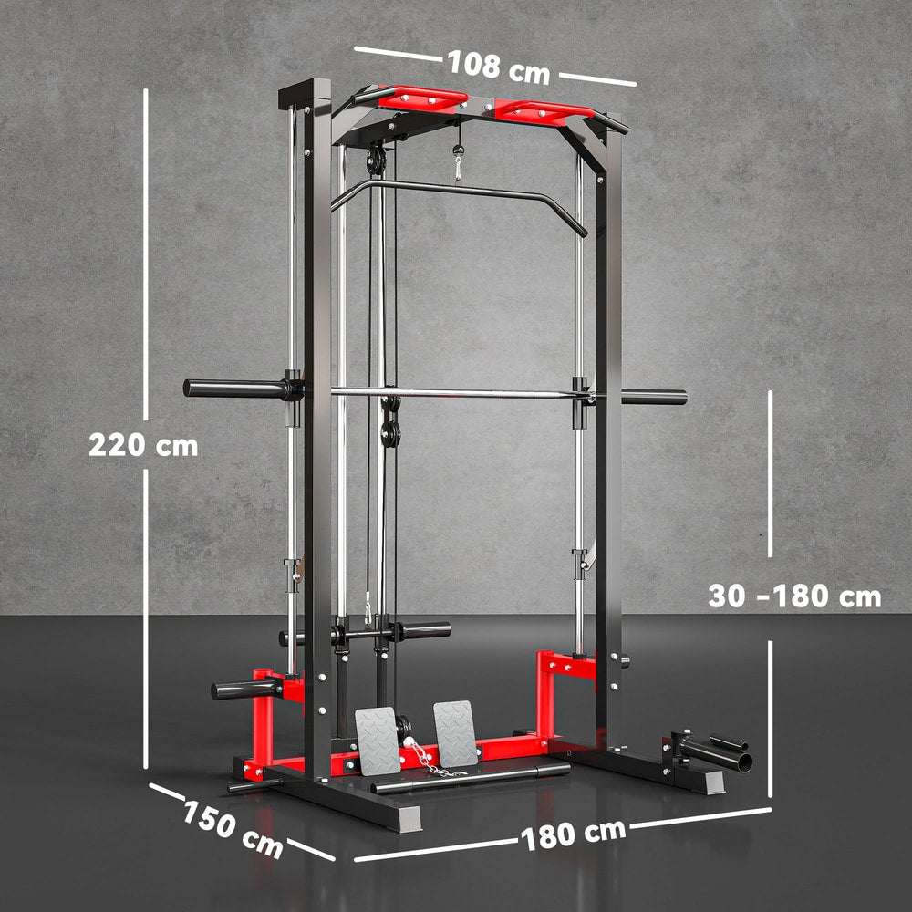 The power tower shown with white dimension lines indicating the height width and depth