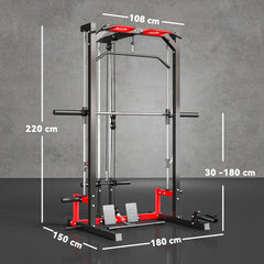 The power tower shown with white dimension lines indicating the height width and depth