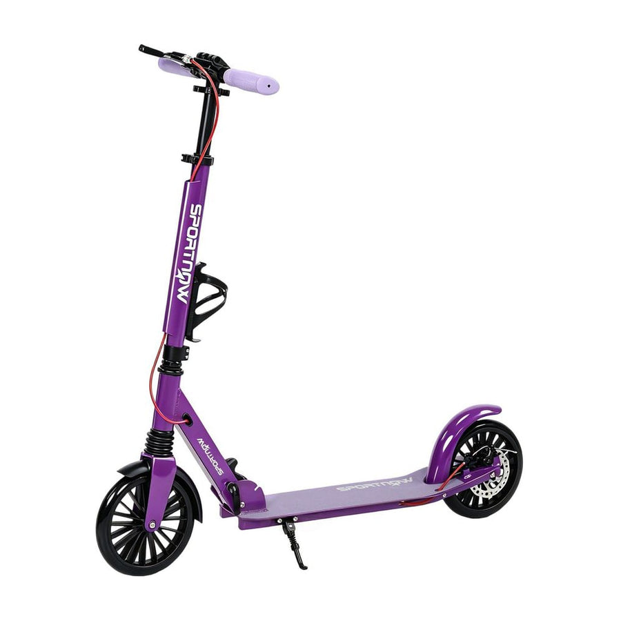 SPORTNOW Foldable Kick Scooter with Height Adjustable Handlebar in purple, shown from the side