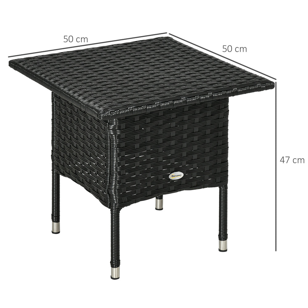 the black rattan coffee table with dimensions shown