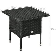 the black rattan coffee table with dimensions shown