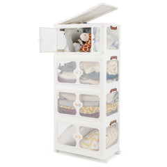 Stackable Storage Containers with Wheels and Lit-White-4-Tier