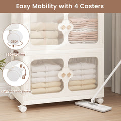 Stackable Storage Containers with Wheels and Lit-White-4-Tier