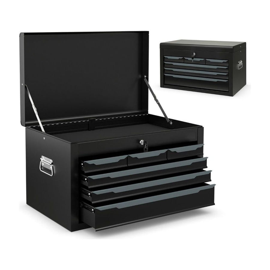 Steel Tool Box Chest Case with 6 Drawers Top Storage Automatic Lock-Black