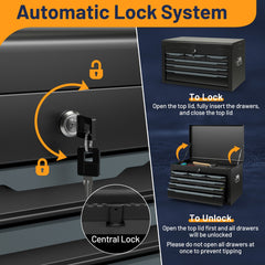 Steel Tool Box Chest Case with 6 Drawers Top Storage Automatic Lock-Black