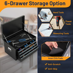 Steel Tool Box Chest Case with 6 Drawers Top Storage Automatic Lock-Black