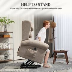 HOMCOM Velvet-Feel Electric Riser Recliner Chair - Khaki