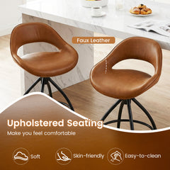 Swivel Bar Stools Set of 2 Counter Height Barstools with Backrest and Footrest-Brown
