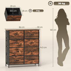 HOMCOM Chest of Eight Fabric Drawers - Rustic Brown