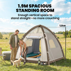 Outsunny Inflatable Camping Tent with Rainfly, 3 Man Air Tent 3000mm Waterproof Blow Up Tents, Cream